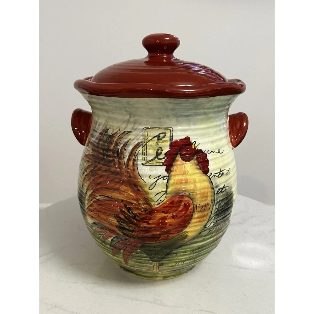 Le Rooster Canister Farmhouse Country Chic Cottagecore‎ Primitive Cookie Jar 10